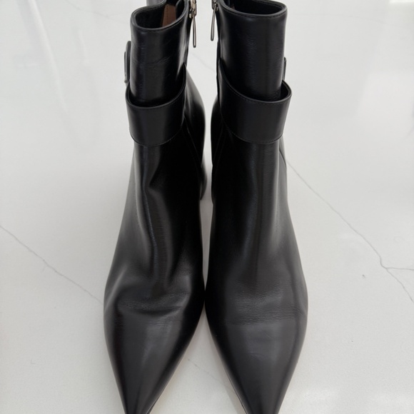 Gianvito Rossi Pointed Toe Black Leather Ankle Boots Block Heel - Picture 2 of 7